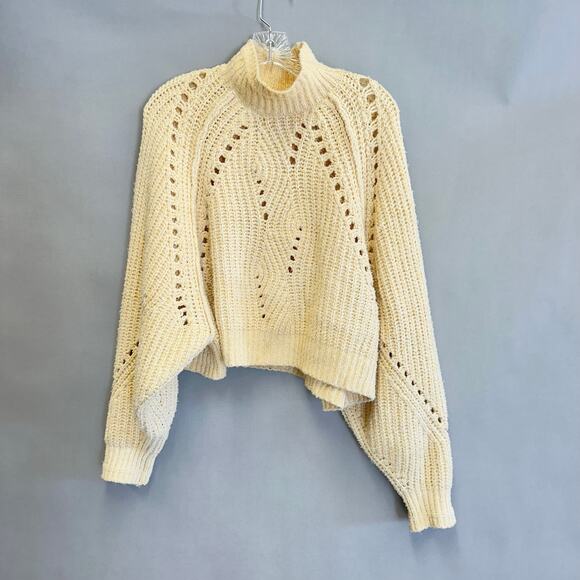 Free People Timbers Sweater Beige Cropped Boxy Mock Neck Size Medium - Picture 3 of 14